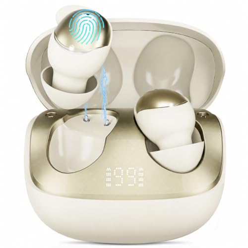 Ertuly T33 Sleep Earbuds, Bluetooth 6.0 Noise Cancelling Sleep Headphones for Side Sleepers, ANC Up to 98%, Sleep Mode, 48H Playtime, Small Earbuds Comfort Fit for Sleeping, Travel, Work, Gold