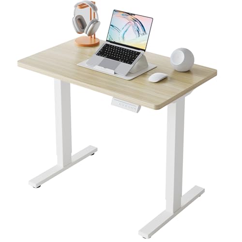 HUANUO 32" Small Electric Standing Desk Adjustable Height, 4 Memory Height Settings, Sit Stand Up Desk for Home Office & Computer Workstation, LightWalnut