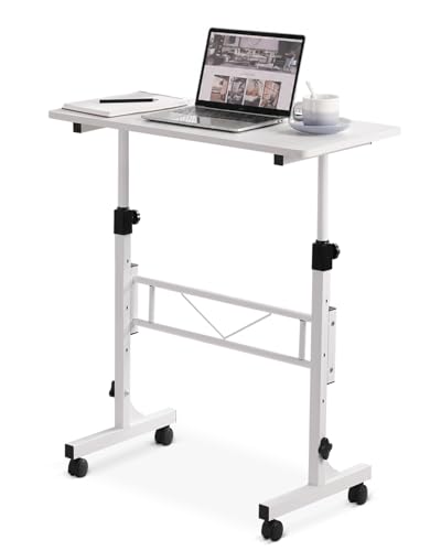 Amztabler Small Standing Desk Adjustable Height, Mobile Stand Up Desk with Wheels, 32 Inch Portable Rolling Desks Conference Room Tables for Walking Pad Treadmill White