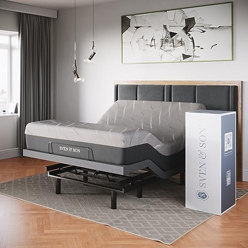 Sven & Son Classic Adjustable Bed Base, Kopf- und Fußhebung, Massage, Unterbett-Beleuchtung, USB, Gel Memory, Zero Gravity Smart Frame - Queen + 14 inch Hybrid Spring Matt (Medium Soft)