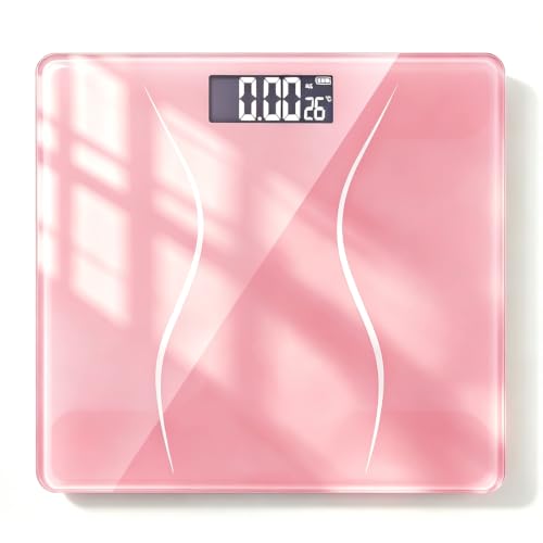 Bathroom Scale for Body Weight, 6mm Tempered Glass Digital Scale with Backlit LCD, Slim Waist Design 180kg/397lb