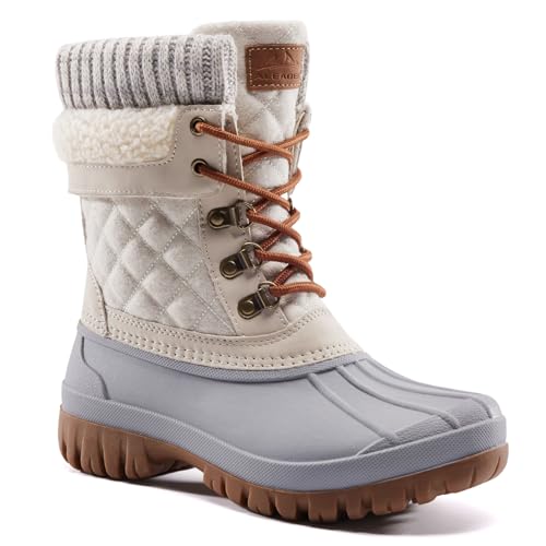 ALEADER Womens Winter Duck Boots Snow Waterproof Boots Insulated Warm Outdoor Cold Weather Beige 9 M US Women