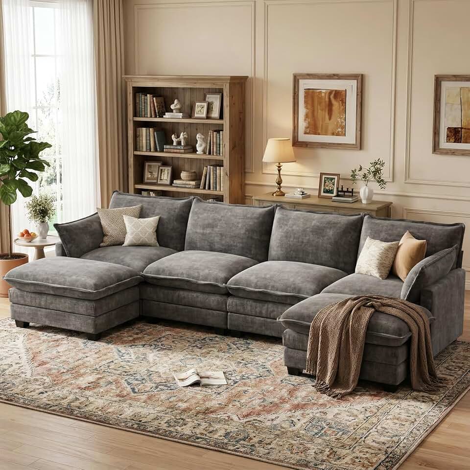 U Shaped Modular Sectional Sofa, Cloud Couch with Movable Ottoman