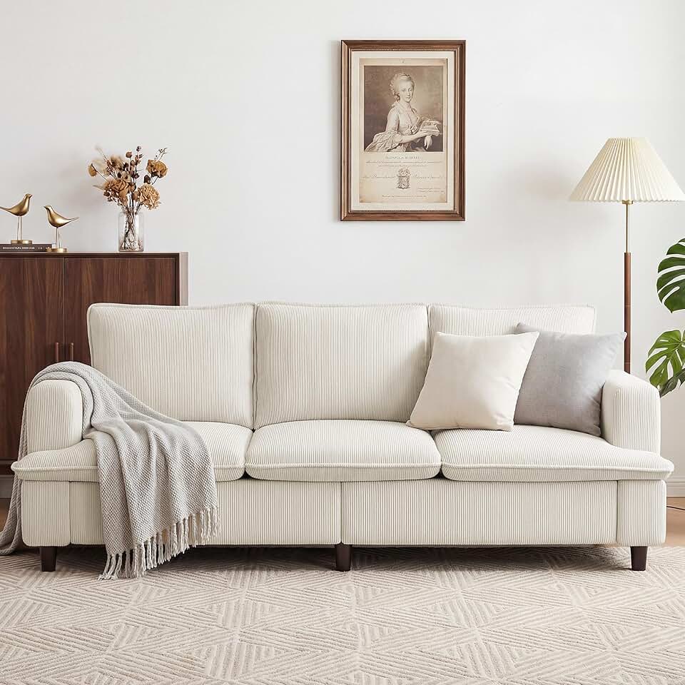 GRUSIGN 3 Seater Couch, Comfy Corduroy Sofa with Deep Seat