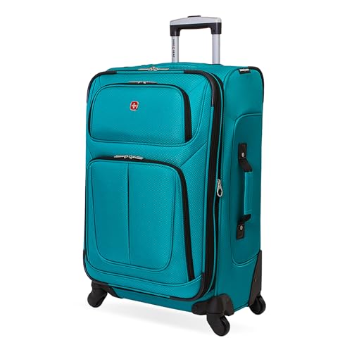 SWISSGEAR Sion Softside Expandable Spinner Luggage Durable Lightweight Travel Suitcase, Teal, Checked-Medium