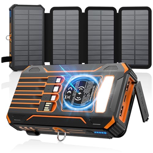 SOARAISE Solar Power Bank 48000mAh Wireless Portable Charger with 4 Cables