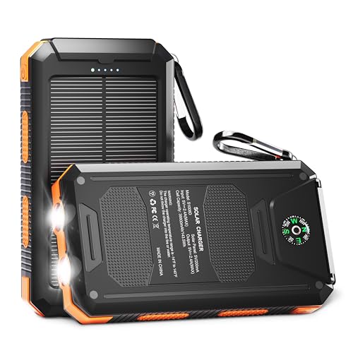 YELOMIN 38800mAh Solar Power Bank, Portable Charger USB-C Fast Charging Compatible with iPhone Samsung, Dual LED Flashlight Battery Pack, 3 Output Backup Charger for Camping Hiking Outdoor Emergency