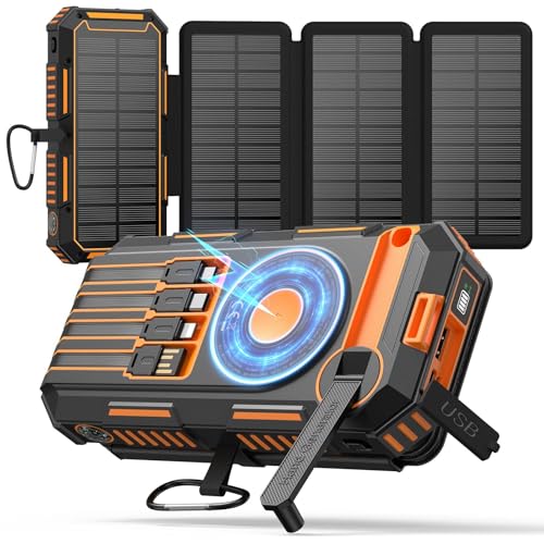 FEELLE Solar Power Bank 50000mAh Magnetic Portable Charger with Hand Crank