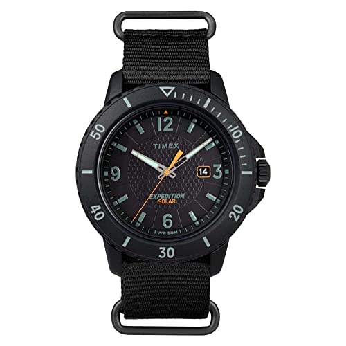 Timex Men's Expedition Gallatin Solar 44mm Watch, Black Fabric Strap