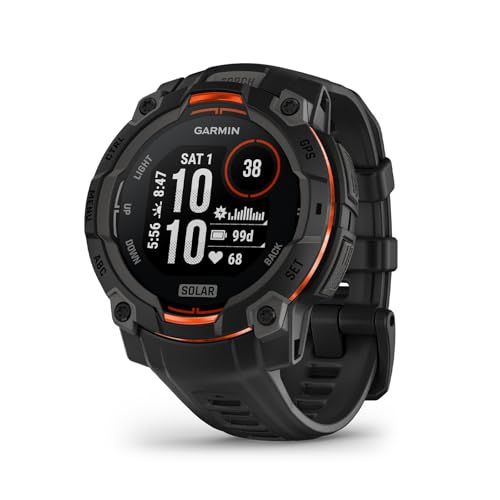 Garmin Instinct® 3 Solar, Rugged GPS Smartwatch, 45mm, Black | Solar Charging, Rugged Design, Metal-Reinforced Bezel, 24/7 Health Monitoring, Built-In Flashlight
