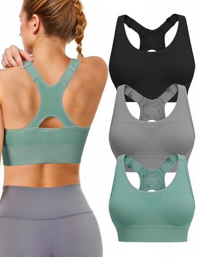 Tmeefee Adjustable Sports Bras for Women High Support, Padded Racerback Bra