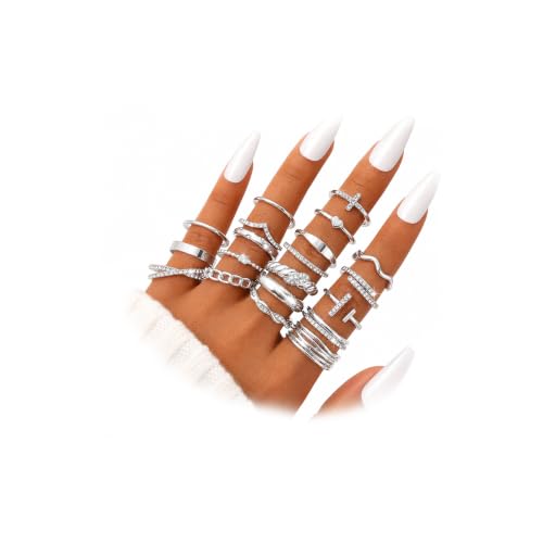 KISS WIFE Gold Stackable Rings for Women, 20 Pcs Knuckle Statement Ring Set