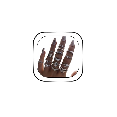 BELICEY 9-15PCS Knuckle Stacking Rings Set for Women Crystal Rhinestone Finger Statement Ring Sets Vintage Joint Knot Mid Rings Stackable Rings Jewelry Accessories (Silver-Cryst Rhinestone)