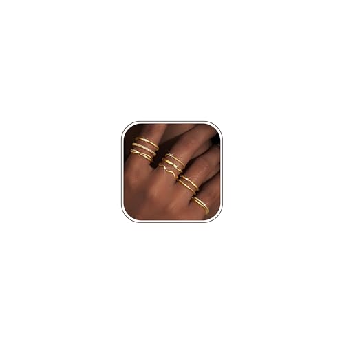 Tungary Adjustable Stackable 14K Gold Plated Rings for Women Non Tarnish