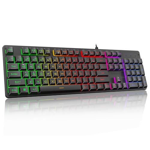 Redragon K521 Upgrade Rainbow LED Gaming Keyboard, 104 Keys Wired Mechanical Feeling Keyboard with Multimedia Keys, One-Touch Backlit, Anti-Ghosting, Compatible with PC, Mac, PS4/5, Xbox