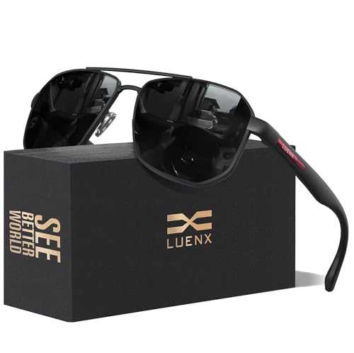 Luenx Aviator Polarized Sunglasses for Men: Square UV400 Driving