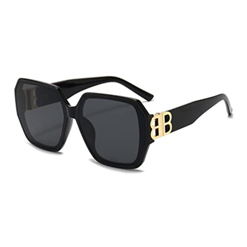 Weloveushop Large Frame Fashion Letter Sunglasses Men and Women Square UV Protection Glasses (Black Frame Gray Flakes)