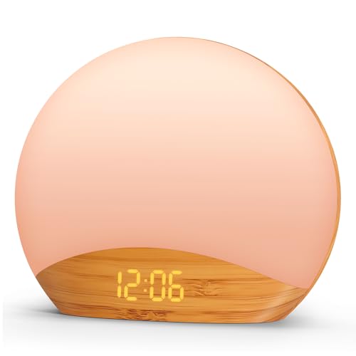 REACHER Wood Grain Sunrise Alarm Clock and Sound Machine Nightlight