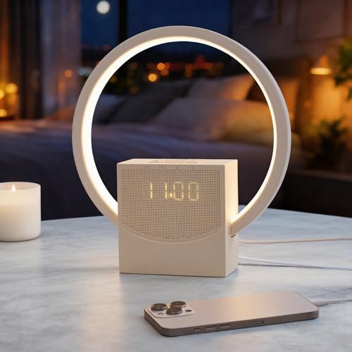 FIALAME Wake Up Light Sunrise Alarm Clock for Heavy Sleepers Adults,White Noise Sound Machine with 8 Natural Sounds,Digital Alarm Clock with 3-Level Lighting,30/60/90 Timer,Snooze,USB Charger Port