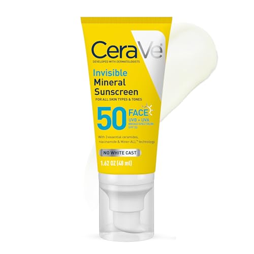 CeraVe Invisible Mineral Sunscreen SPF 50, Face Sunscreen, Travel Size