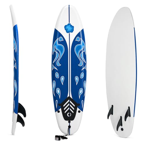 KOTEK 6' Surfboard, Surfing Board with 3 Removable Fins, Safety Leash, EPS Core & EPE Deck, Lightweight Surf Board for Teenagers, Beginners (White)