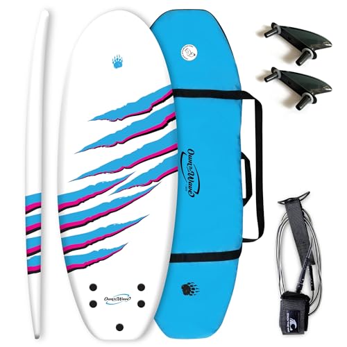 Own the Wave by BPS 'Clawstrike' 4'3ft Soft Top Surfboard for Kids Beginner Lightweight Hybrid Foam Surf Board with Carry Bag Made from Recycled Plastics