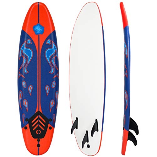 Giantex 6' Surfboard Surfing Surf Beach Ocean Body Foamier Board with Removable Fins, Great Beginner Board for Kids, Youth and Children