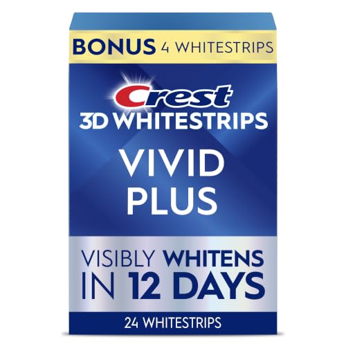 Crest Teeth Whitening Strips, Crest 3D Whitestrips Vivid Plus, Enamel Safe Teeth Whitening Kit, 12 Treatments (24 Strips), Visibly Whitens in Days, 8 Levels Whiter