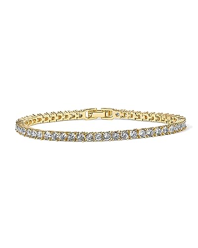 PAVOI CZ Classic Tennis Bracelet for Women, 14K Gold Plated, Yellow Gold