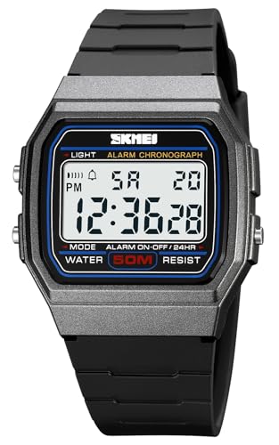 Gosasa Men's Square Digital Watch Multi-Function 50M Waterproof LED Sports Watches with Alarm Date Stopwatch (Titanium)