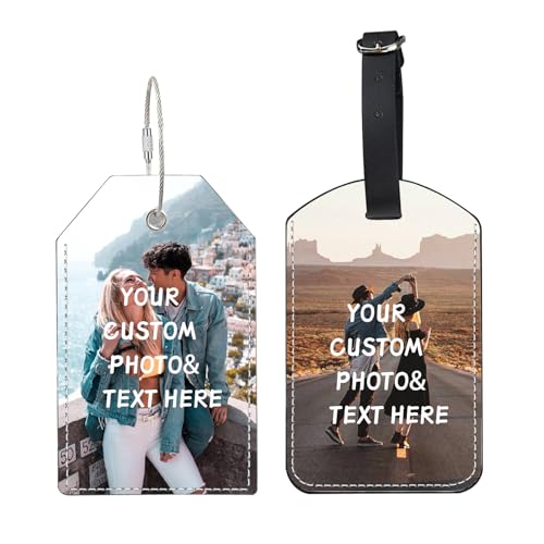 Personalized Luggage Tags for Suitcases, Custom Leather Luggage Tags with Photo Text Logo, Customized Travel Suitcases Labels Tags for Travel Business Trip Backpack (Leather)