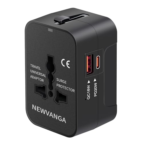 Travel Adapter USB C, Universal All in One Worldwide Travel Adapter Fast Charge GaN PD3.0 Type C USB-A Quick Charging Ports Power Converters Wall Charger AC Power Plug Adapter for USA EU UK AUS Black