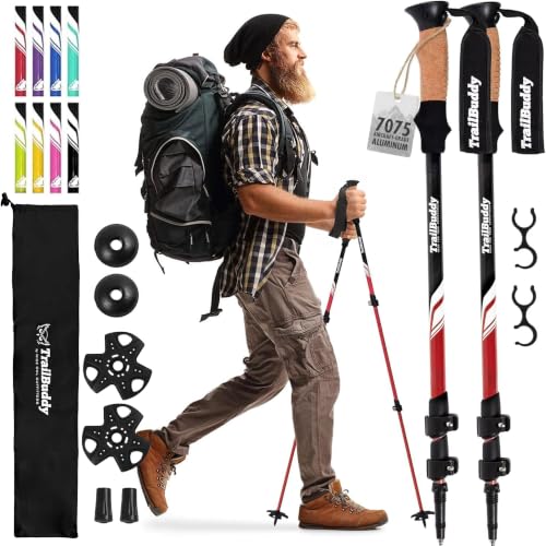 TrailBuddy Trekking Poles – Lightweight 7075 Aluminum Hiking Poles for Women, Men & Seniors – Collapsible Walking Sticks for Travel, Trails & Balance