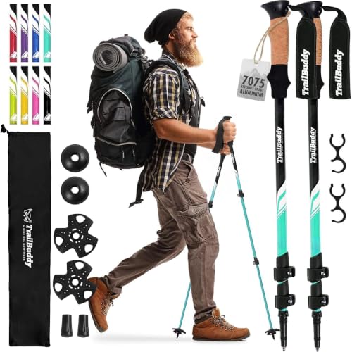 TrailBuddy Trekking Poles – Lightweight 7075 Aluminum Hiking Poles for Women, Men & Seniors – Collapsible Walking Sticks for Travel, Trails & Balance
