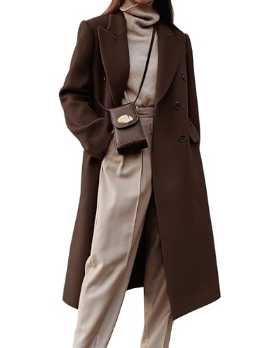 IDEALSANXUN Long Wool Coats for Women 2026 Chocolate Brown Clothes Fall Winter Trench Coats Tweed Blazer Dressy Jackets, Coffee, M