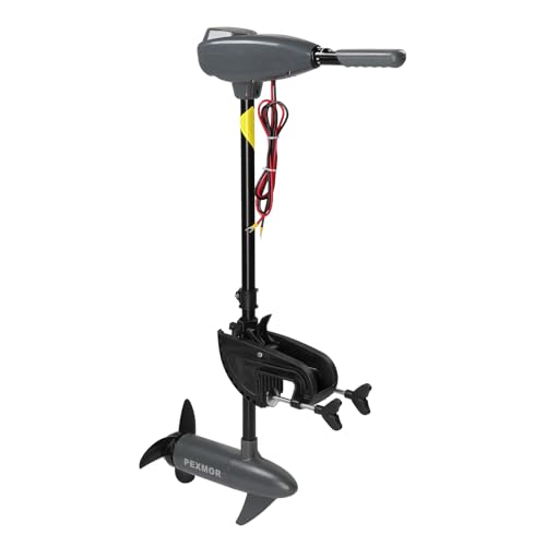 PEXMOR 8 Speed Electric Trolling Motor, Electric Outboard Boat Motor w/Adjustable Handle & LED Indicator, Transom Mounted for Saltwater, Kayak, Fishing Boat (Grey, 36 LBS)