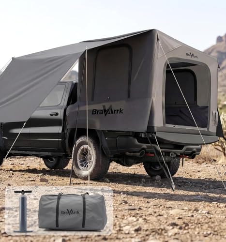BravArrk Inflatable Truck Bed Tent with Detachable Zippered Awning