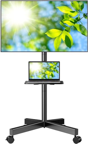 PERLESMITH Rolling TV Stand, Mobile TV Stands for 23-65 Inch LCD LED TVs, Tilt TV Stand Wheels Holds up to 88Lbs, Portable Outdoor TV Cart for Bedroom with Shelf, Max VESA 400x400mm PSTVMC06