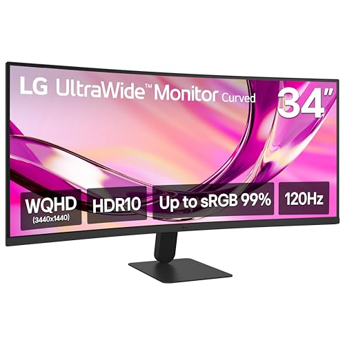 LG 34U60ZB-B 34-inch UltraWide WQHD (3440 x 1440) Curved Computer Monitor, 120Hz, HDR10, 1800R, Switch, Reader Mode, Flicker Safe, Widescreen, HDMI, DP, Black