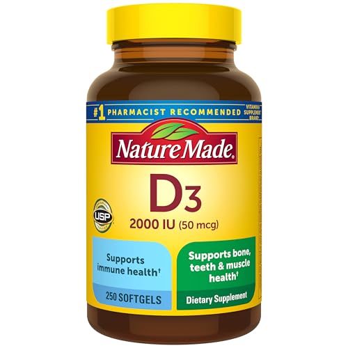 Nature Made Vitamin D3 2000 IU (50 mcg), 250 Vitamin D Softgels