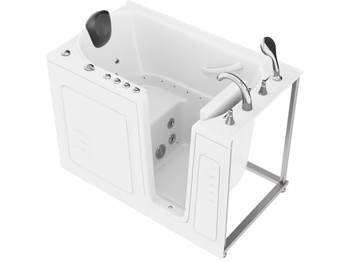 ANZZI Walk In Tub, 30 X 53 In, Right Drain, 9 Whirlpool & 26 Air Jets