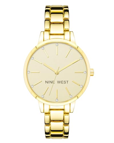 Nine West Women's Crystal Accented Gold-Tone Bracelet Watch