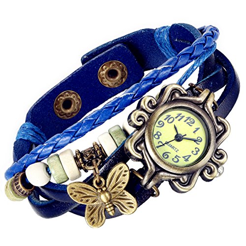 Lancardo Women's Braided Leather Straps Butterfly Charm Bracelet Bangle Watches Quartz Business Casual Wrist Watch Friendship Anniversary