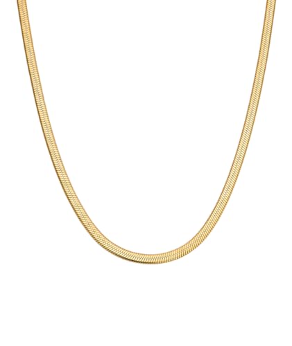 Hey Harper Herringbone Chain Necklace - Waterproof Jewelry - 14k Gold, Tarnish free, Stainless Steel Jewelry for Women, Stainless Steel, No Gemstone