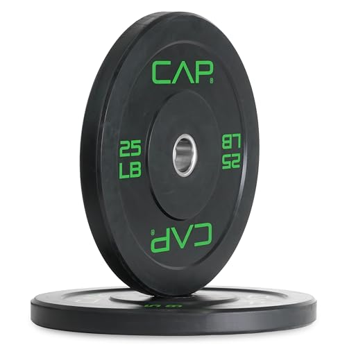 CAP Economy 25 lb Pair Olympic Bumper Plate, Medium Bounce Rubber Weight Plate with Steel Hub, 2-Inch Olympic Barbell Compatible for Strength Training, Weightlifting & Home Gym Workouts