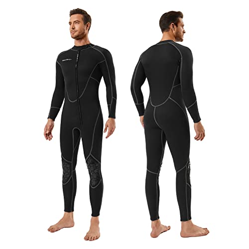 Seaskin Mens 3mm Shorty Wetsuit, Full Body Diving Suit Front Zip