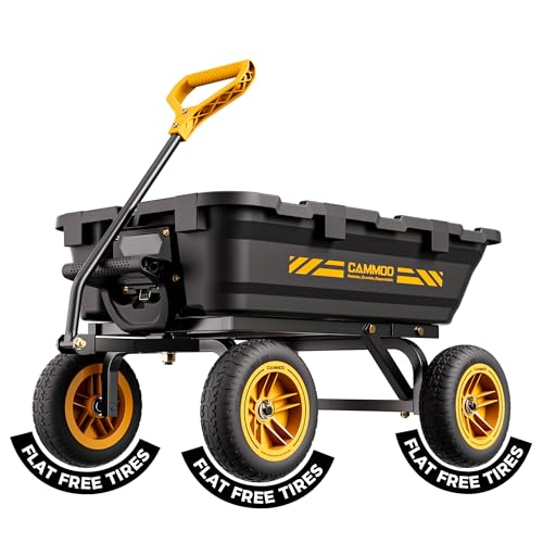 CAMMOO 10in NO-FLAT TIRES 900lb Heavy-Duty Garden Dump Cart DIY Expandable Capacity Over 4 Cu.Ft. Utility Wagon with Quick-Release Dumping & Prime Grade 100% Virgin Polypropylene-Not Recycled Material