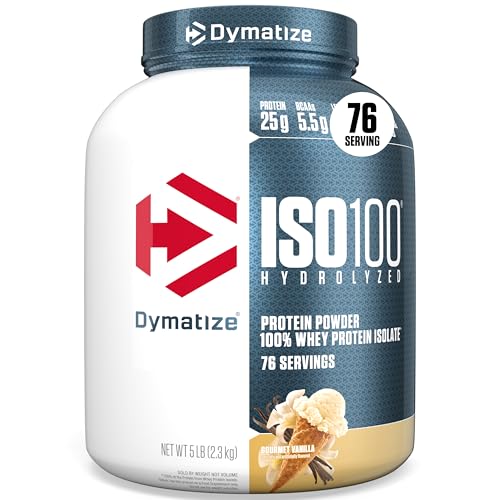 Dymatize ISO 100 Whey Protein Powder with 25g of Hydrolyzed 100% Whey Isolate, Vanilla 5 Pound, Package may vary