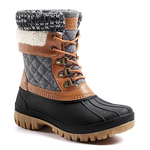 ALEADER Womens Snow Boots Duck Waterproof Boots Insulated Warm Brown Cold Weather Grey 8 M US Women