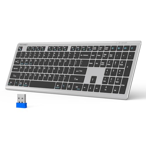 TECKNET Bluetooth Keyboard Rechargeable 4-Device (2.4G+BT) Free Switching | Multi-device Connection, Ultra-Slim, Numeric Pad, Quiet Full Size Wireless Keyboard for PC/Laptop/Smart TV/Phone, 12 Hot Keys